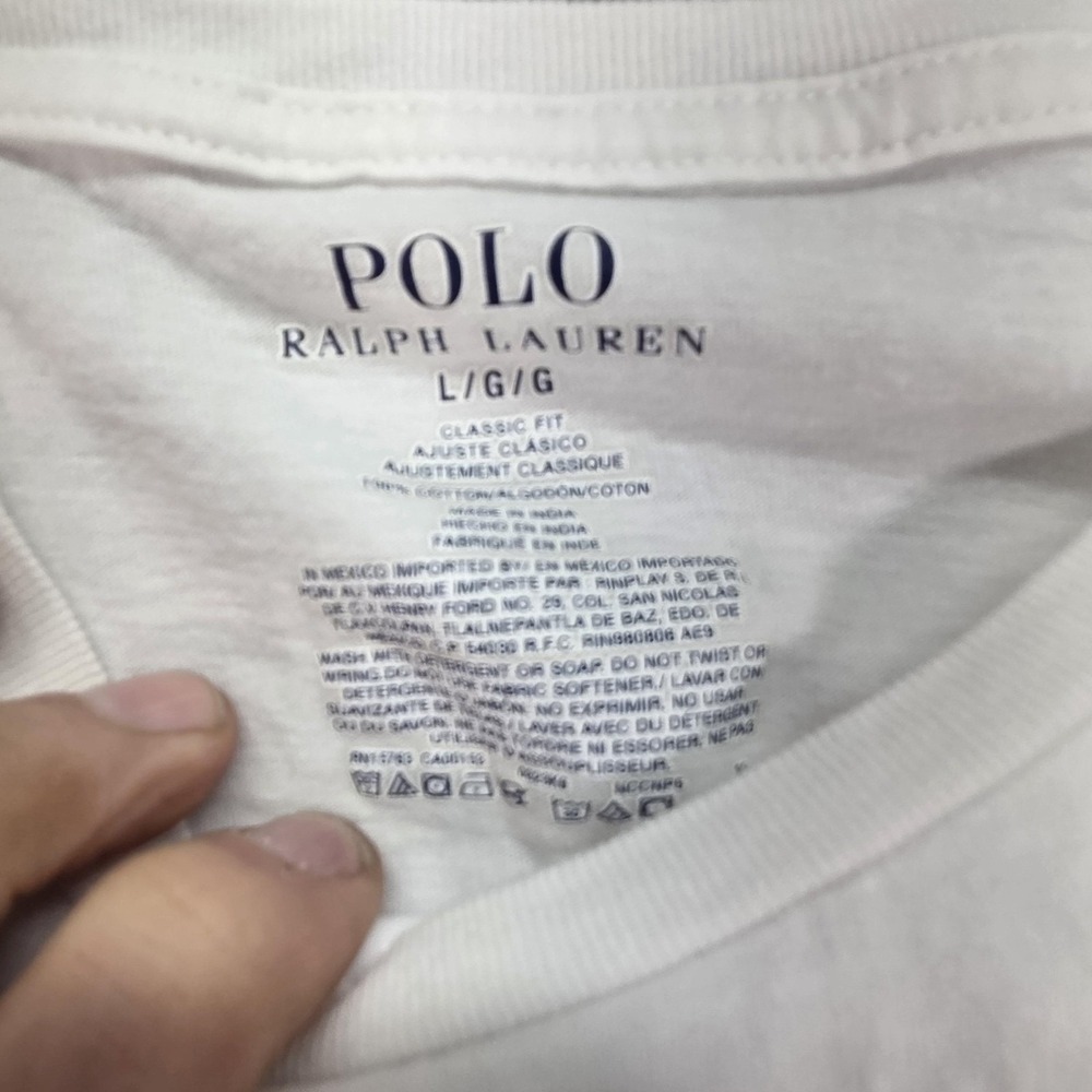 Polo Ralph Lauren Shirt Mens Large White Classic Fit Crew Neck Logo Tee Cotton - Picture 5 of 6